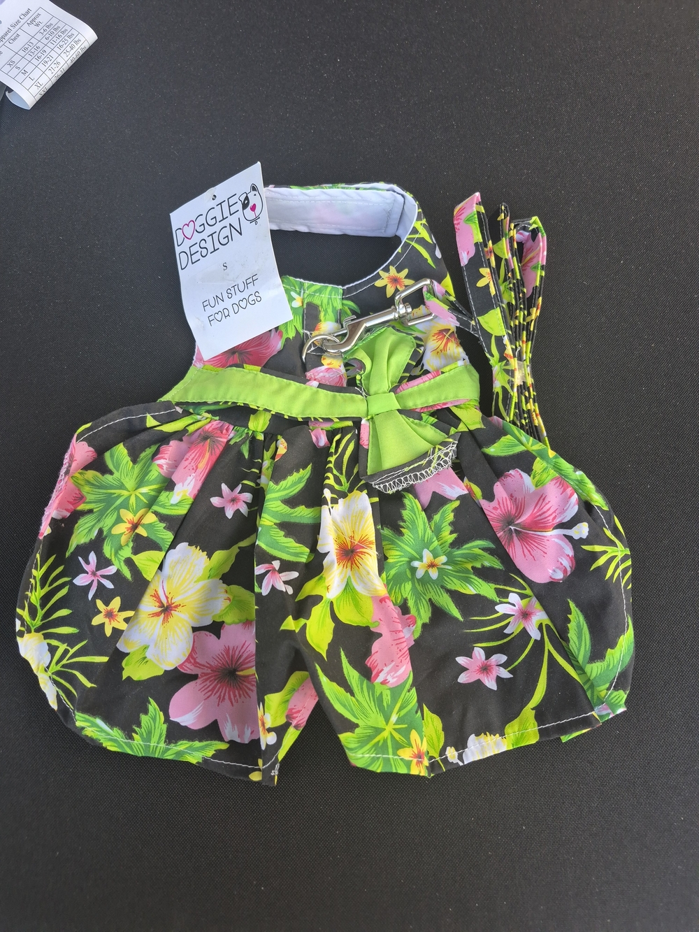 Black Tropical Floral Harness Dress with Pink & Green Accents